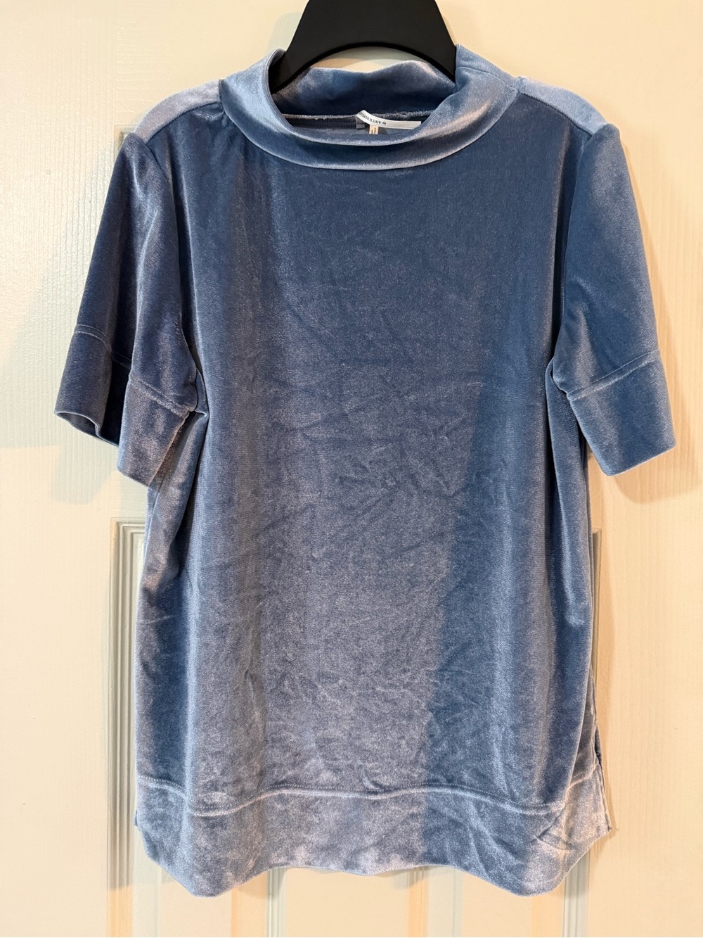 Anthropologie Steel Blue Velvet Blouse